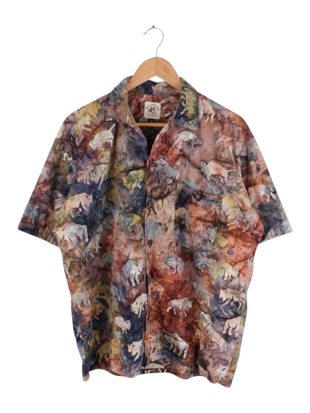 Max Boxxer Button Down Shirt Men's Tribal Buffalo Animal Print Size Medium